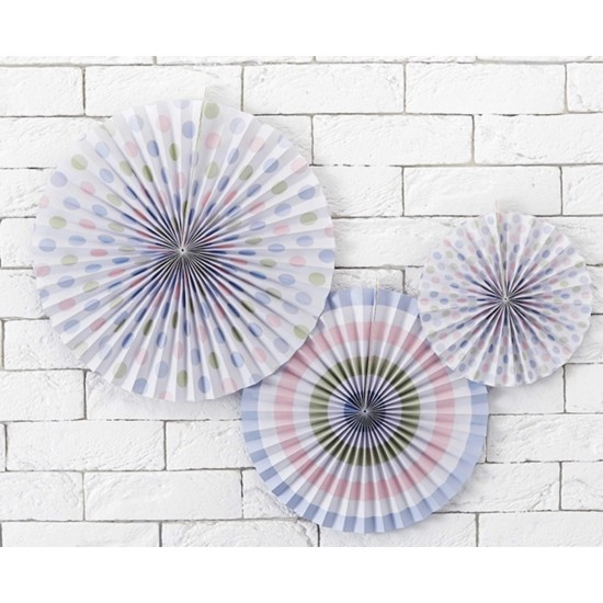 Σετ χάρτινες βεντάλιες μπλε παστέλ (3 τεμ)