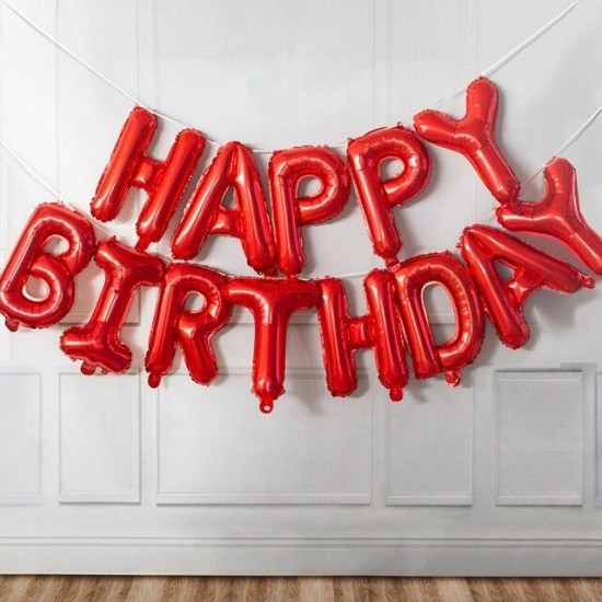 Σετ Κόκκινα Μπαλόνια φράση Happy Birthday (13 τεμ)