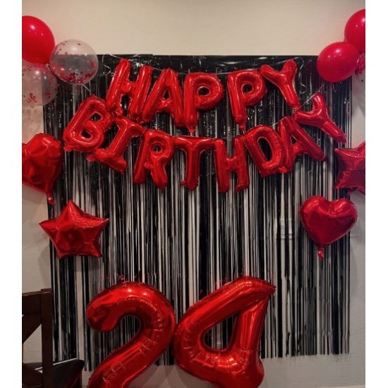 Σετ Κόκκινα Μπαλόνια φράση Happy Birthday (13 τεμ)