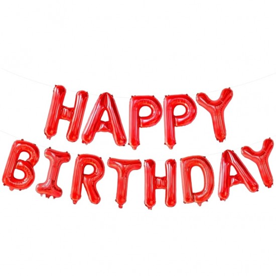 Σετ Κόκκινα Μπαλόνια φράση Happy Birthday (13 τεμ)