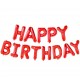 Σετ Κόκκινα Μπαλόνια φράση Happy Birthday (13 τεμ)