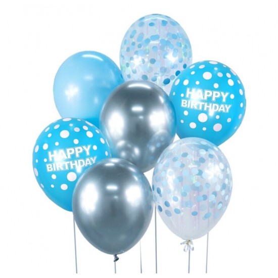 Σετ Μπαλόνια γενεθλίων Γαλάζιο & Ασημί (7 τεμ)