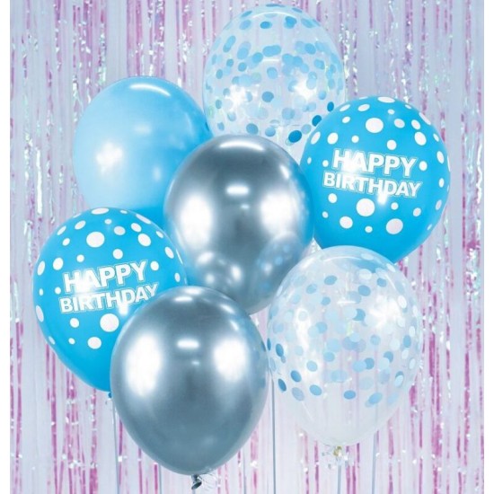 Σετ Μπαλόνια γενεθλίων Γαλάζιο & Ασημί (7 τεμ)