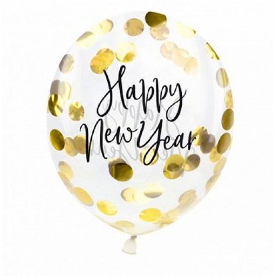 Σετ μπαλόνια Happy New Year με κομφετί (3 τεμ)