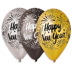 Τυπωμένο μπαλόνι "Happy New Year" σε 3 αποχρώσεις (25 τεμ)