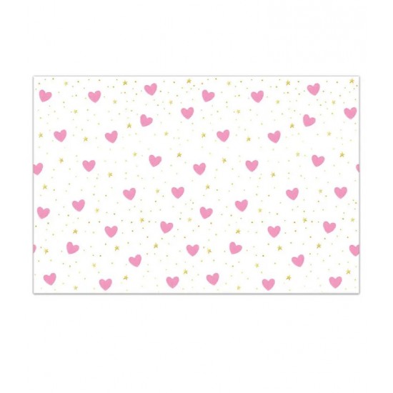 Τραπεζομάντηλο πλαστικό ροζ με καρδούλες