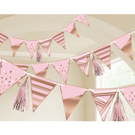 Τριγωνικά Σημαιάκια Rosegold με φούντες 255 cm